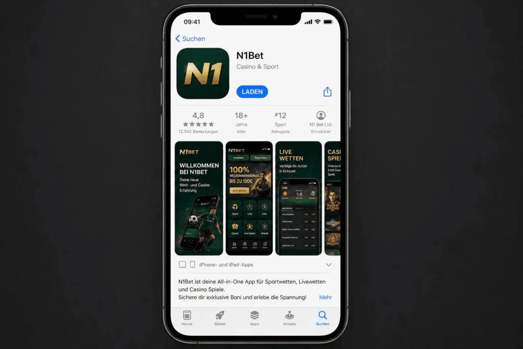 Layout der N1Bet-Anwendungsseite im offiziellen Apple App Store - n1bet-sports.ch