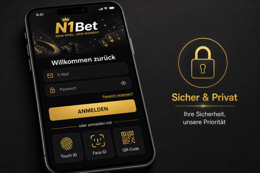Mobiler Anmeldebildschirm der N1Bet-App mit biometrischen Authentifizierungsfunktionen - n1bet-sports.ch