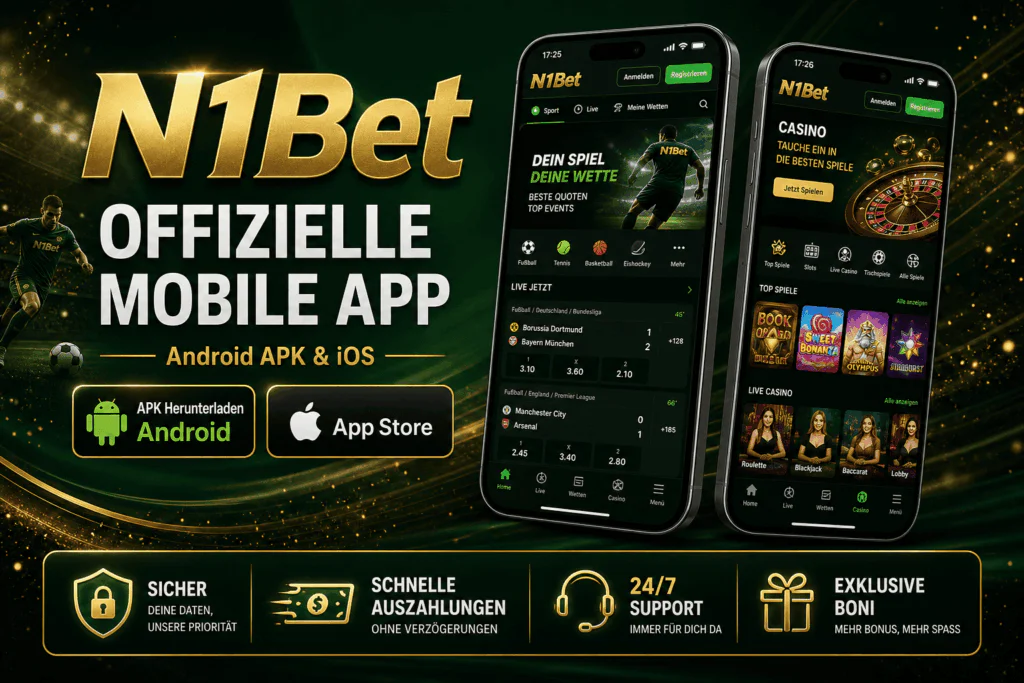 Offizielles APK- und iOS-Download-Panel auf der N1Bet Casino Mobile App-Seite - n1bet-sports.ch