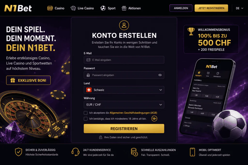 Offizielle N1Bet-Registrierungsoberfläche zum Erstellen eines neuen Benutzerkontos - n1bet-sports.ch